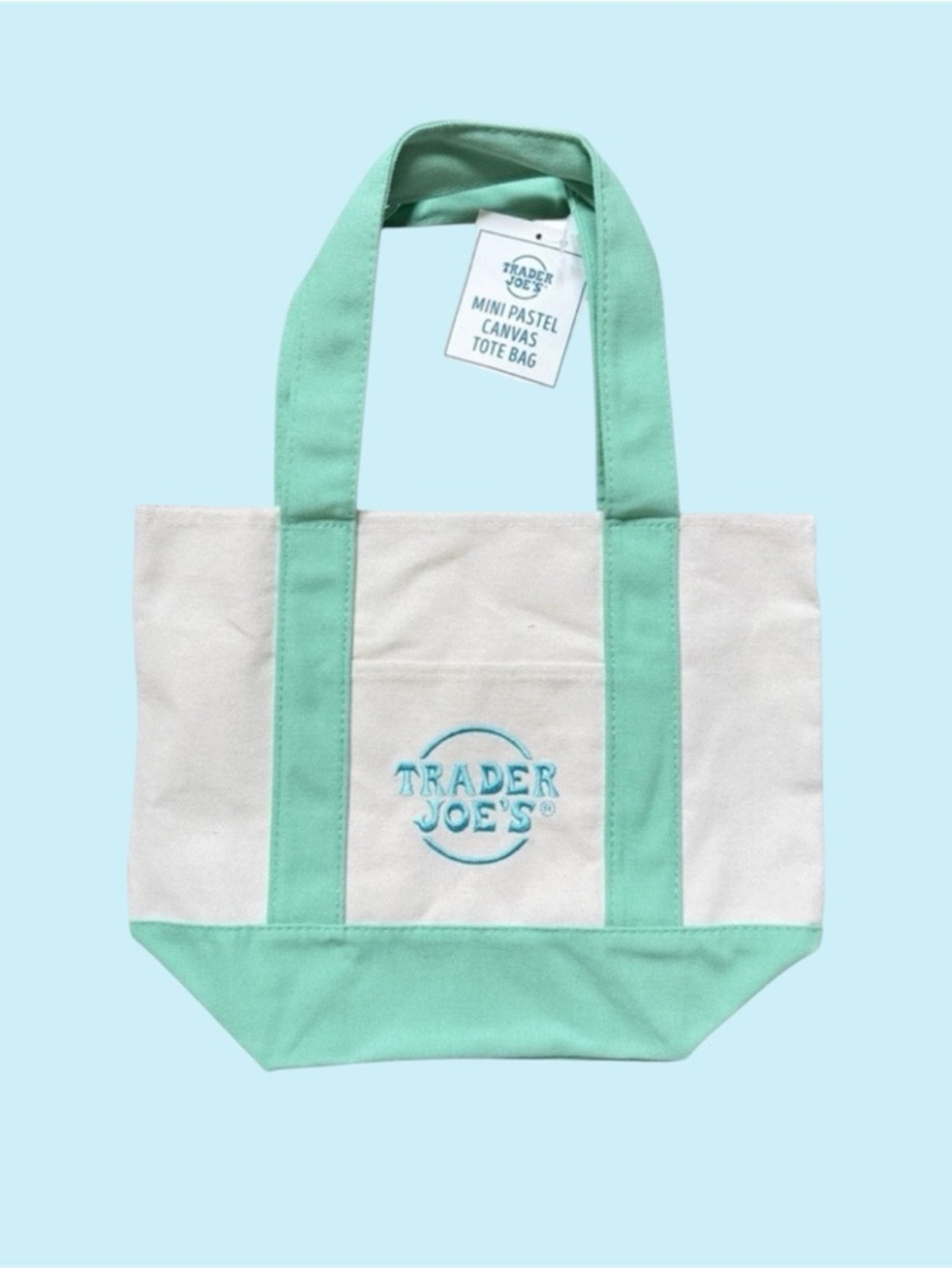 Cream Canvas Tote with Mint Green Accents